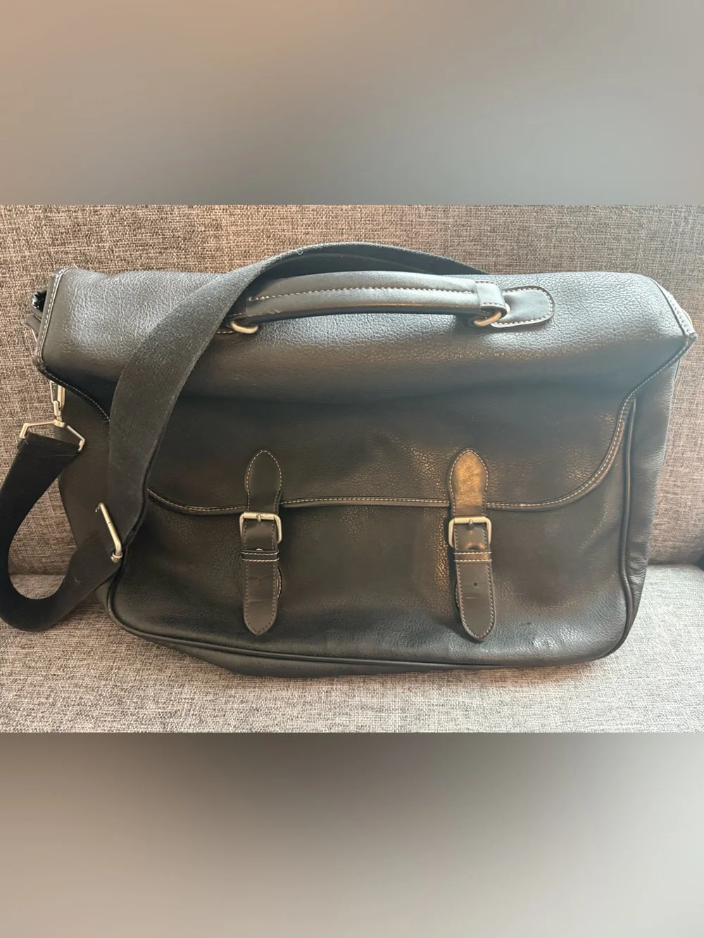 Vintage Gap Faux Leather Black Messenger Bag Briefcase